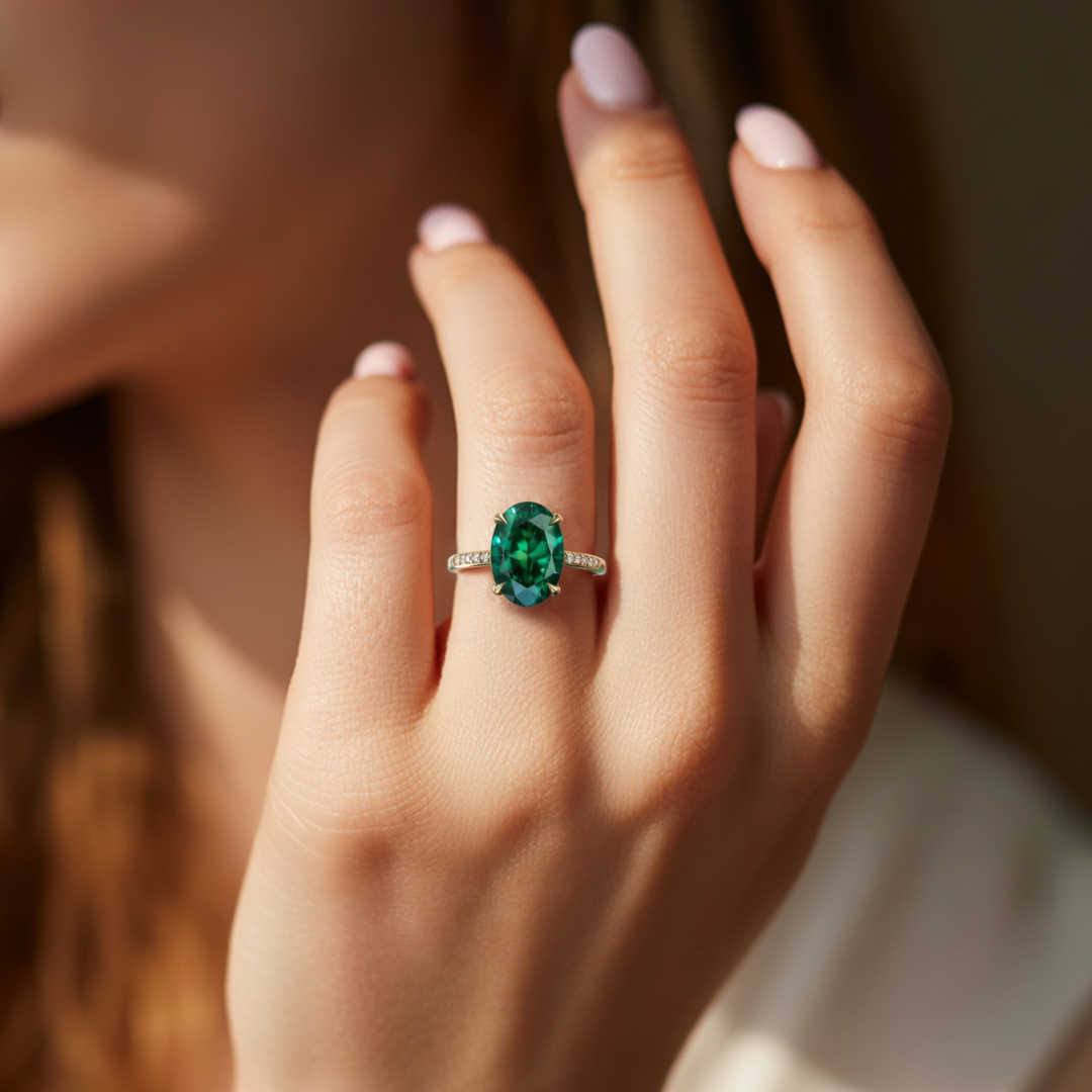 Meadow Whisper Ring™ Colored Gem Stone – Enchanting Green Moissanite Statement Ring