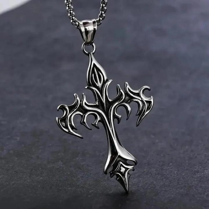 Moon Madrid Huntsville Necklace™ Men Jewelry – Stainless Steel Flame Cross Pendant Necklace