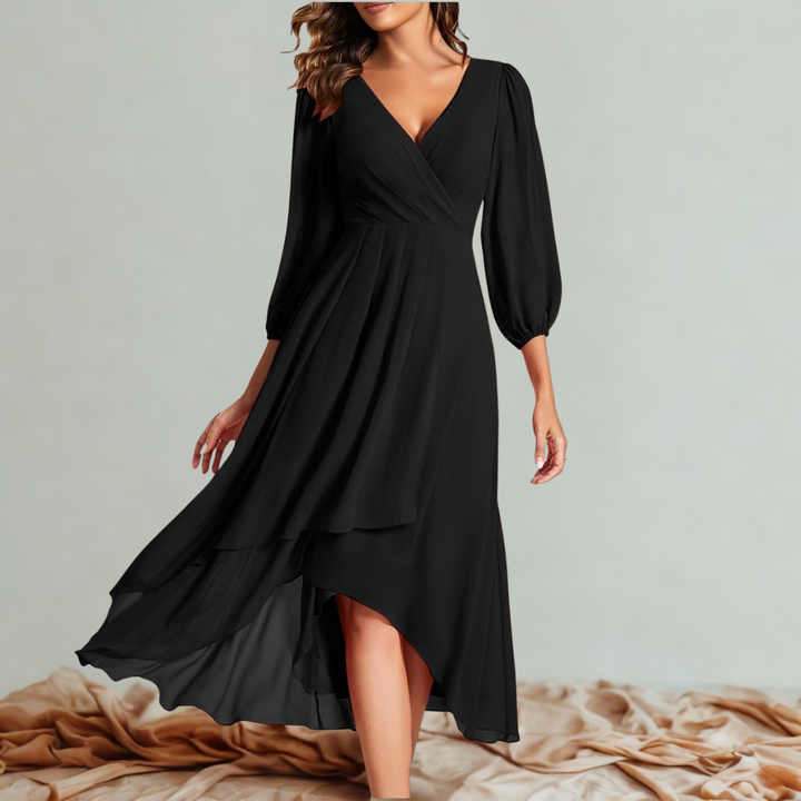 MIA™ – V-Neck Dress with Asymmetric Hem