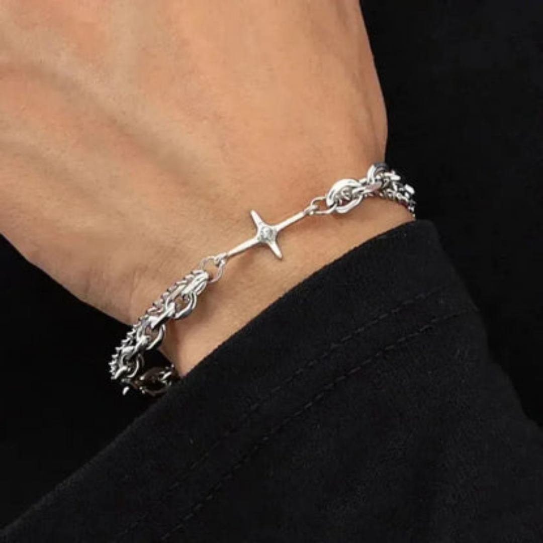 Sky Morris La Crosse Bracelet™ Men Jewelry – Multilayer Chain Bracelet with Cross Accent