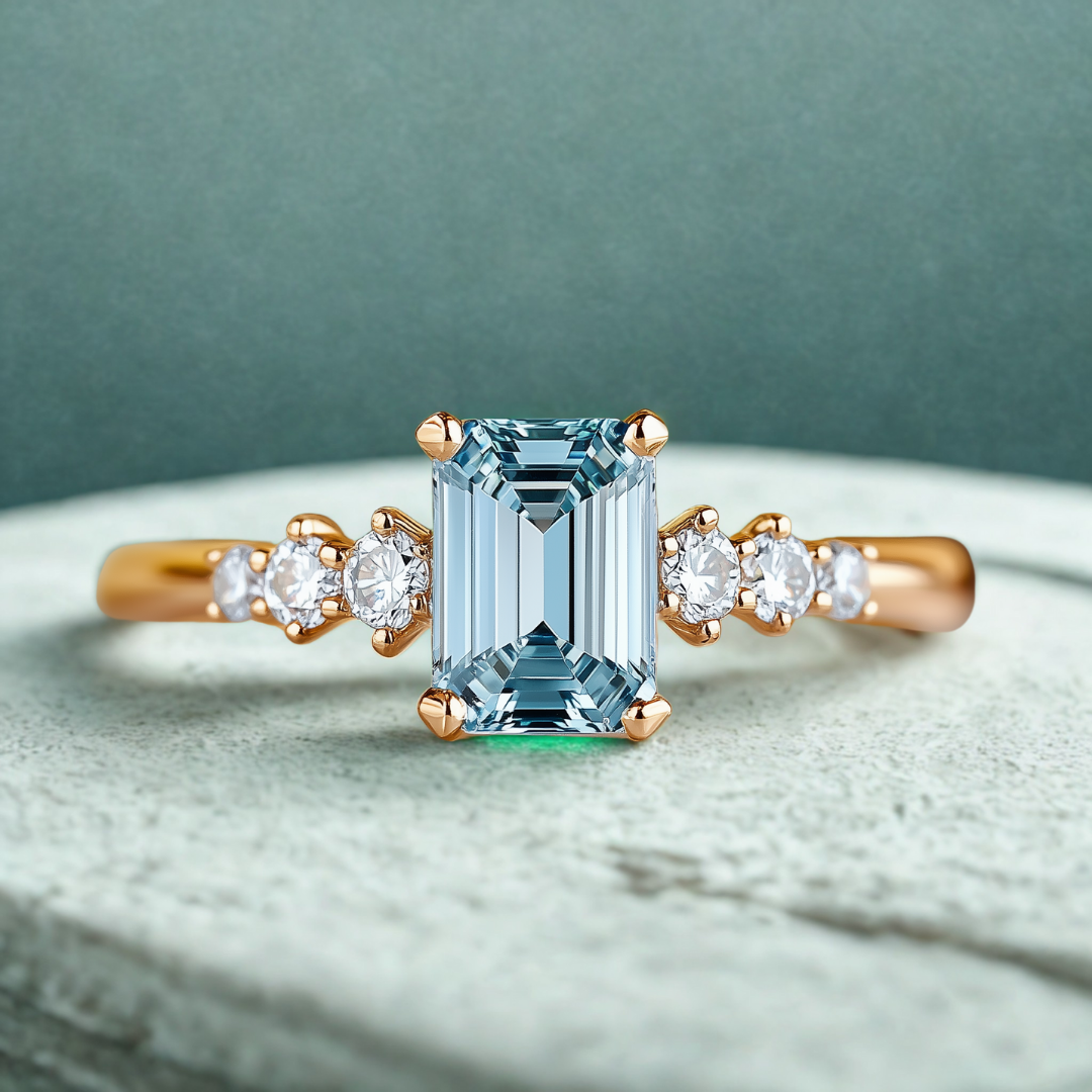 Azure Dream Ring™ Colored Gem Stone – Eternal Brilliance in an Emerald-Cut Design