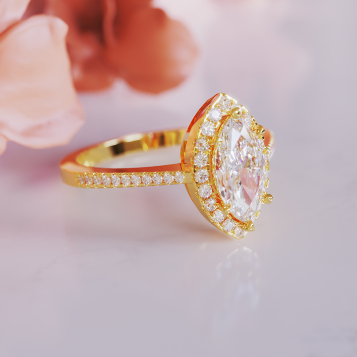 Mocking Jay Ring™ Colored Gem Stone – Sleek Sophistication in a Marquise Halo Design