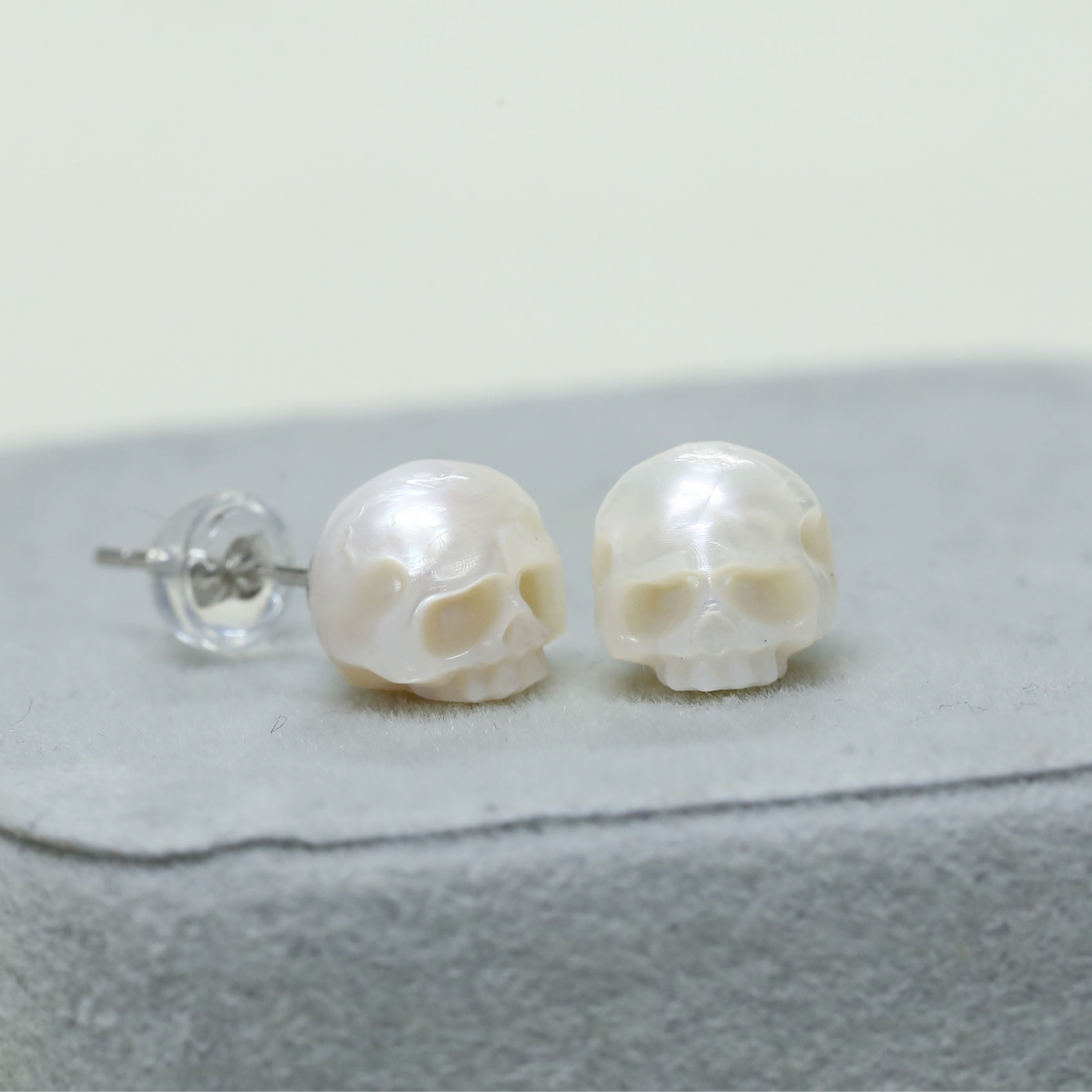 Minimalist Pearl Cranium Stud Earrings™ Skull Accessories  – Understated Gothic Elegance
