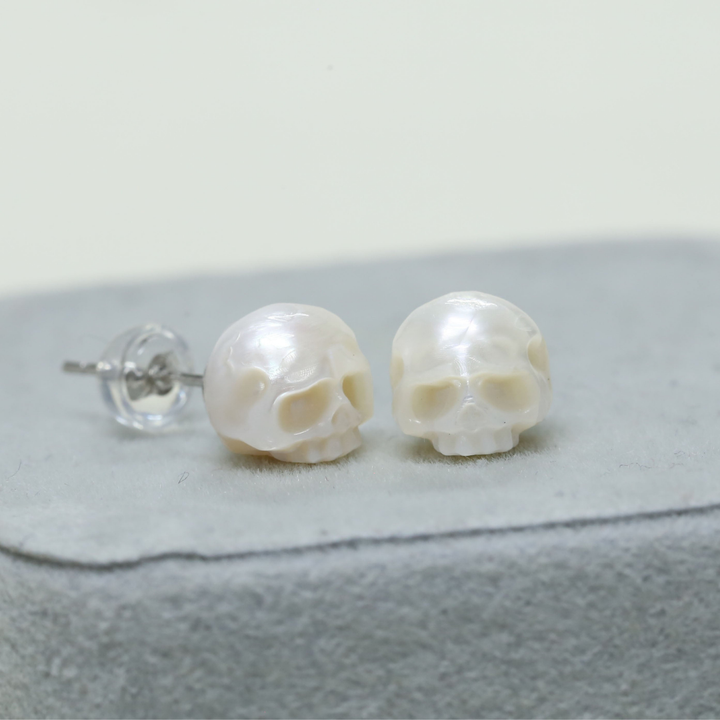 Minimalist Pearl Cranium Stud Earrings™ Skull Accessories  – Understated Gothic Elegance