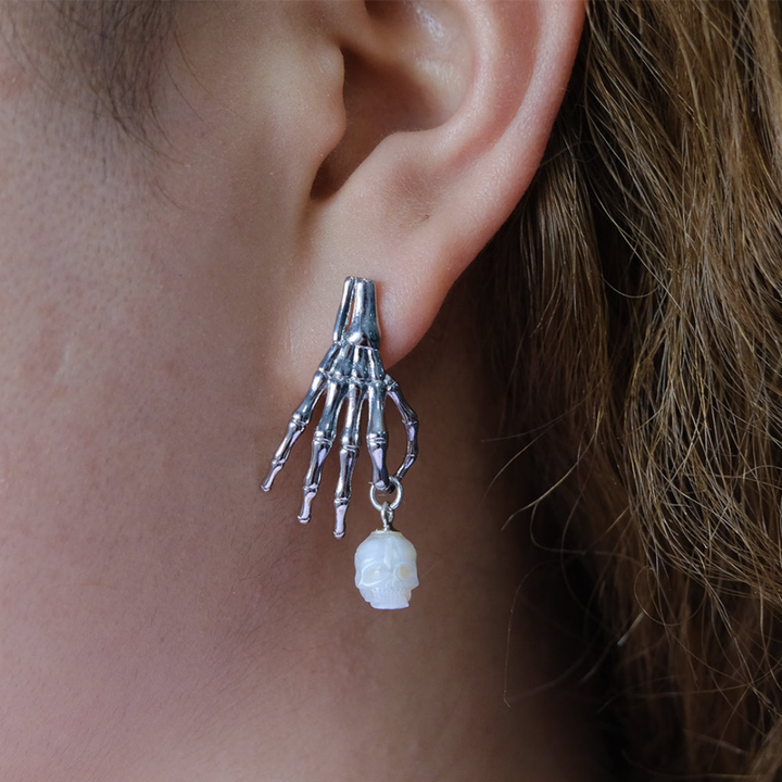 Punk Skeleton Hand Pearl Skull Dangle Earrings™ Skull Accessories  – Gothic Drama in Every Detail