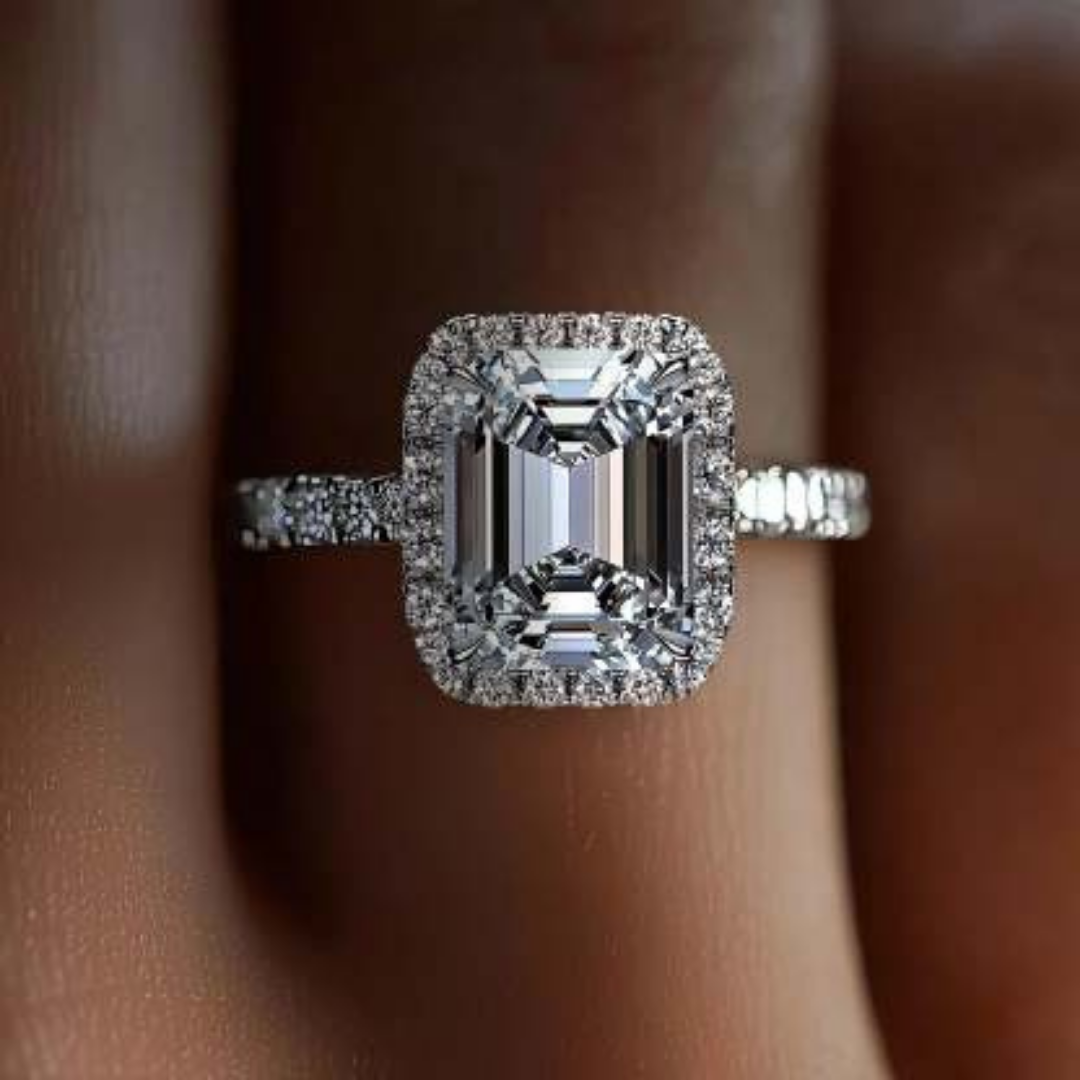 Frost Beam Ring™ Luxury Ring – 2 Carat Moissanite with Halo Setting in Pure Silver