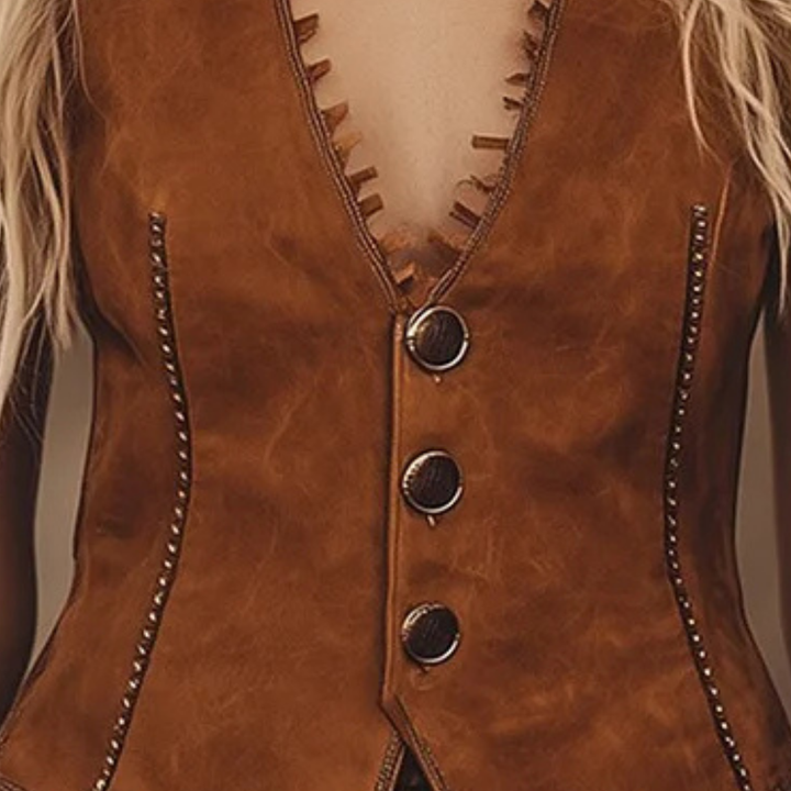 Saddle Spirit™ Retro Western Style – Vintage Western Cowboy Tassel Button Brown Suede Vest