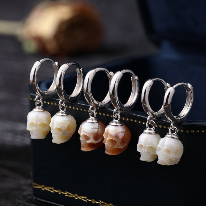 Classic Skull Pearl Drop Huggie Hoop Earrings™ Skull Accessories  – Comfort Meets Gothic Grace