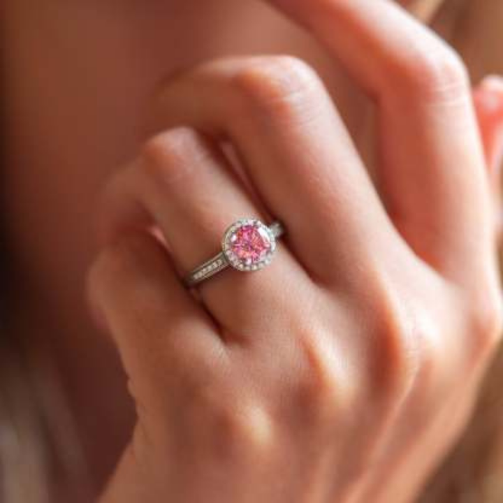 Rosefire Spark Ring™ Colored Gem Stone – Radiant Romance in a Classic Halo