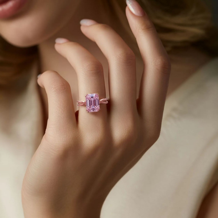 Pink Orbit Ring™ Colored Gem Stone – Modern Criss-Cross Pink Moissanite Ring