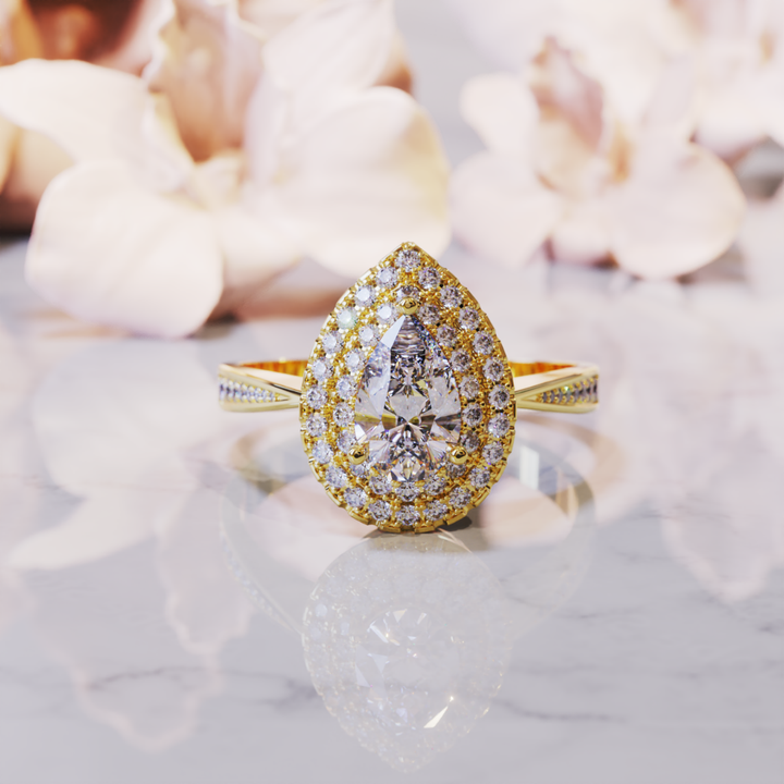Echo Dream Ring™ Colored Gem Stone – Bold Brilliance in a Double Halo Design