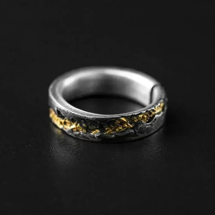 Sky Morris Homer Ring™ Men Jewelry – Rustic Grey-Gold Cracked Texture Band