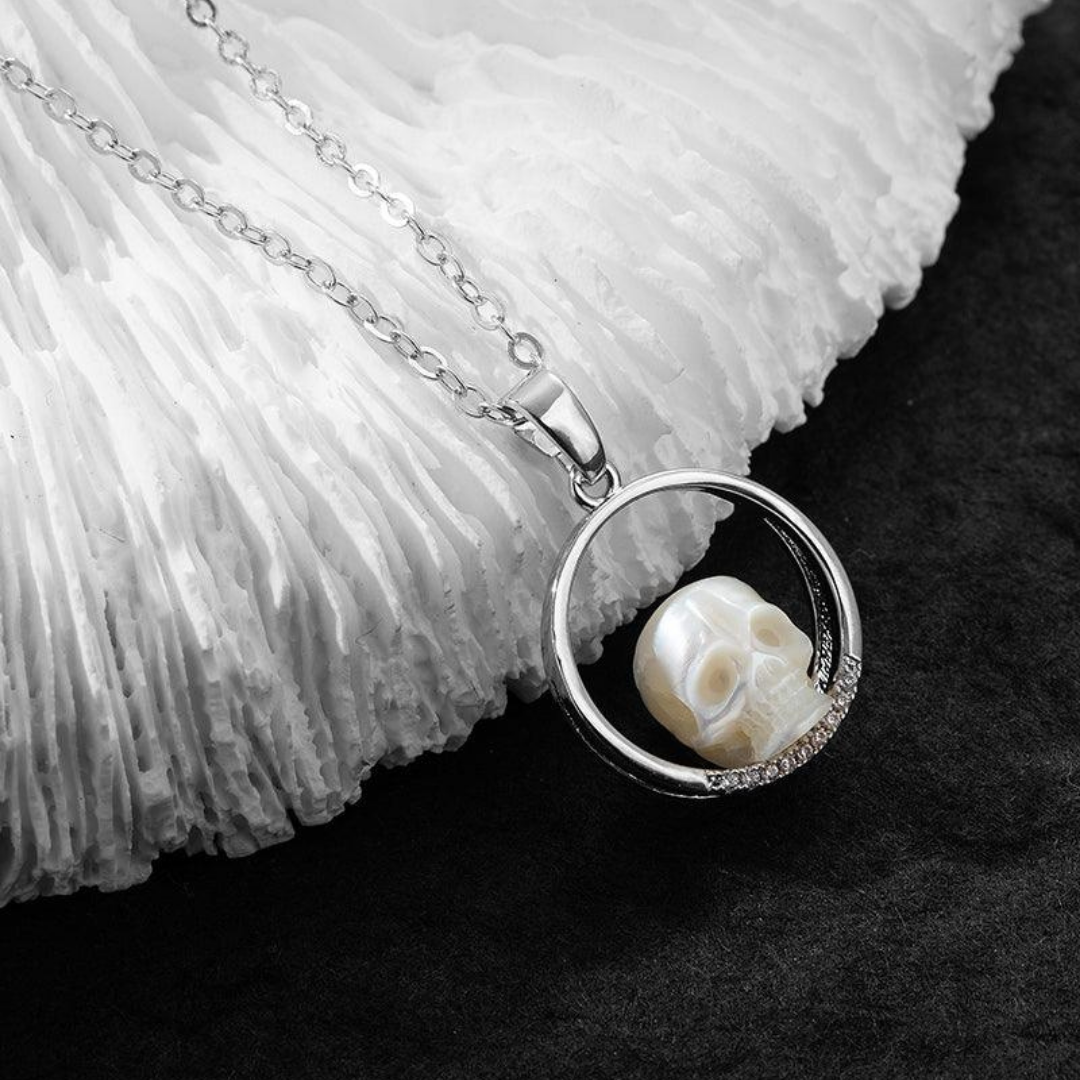 Pearl Skull on Ring Band Pendant™ Skull Accessories  – Elegant Skull-in-Ring Design with Zircon Accents