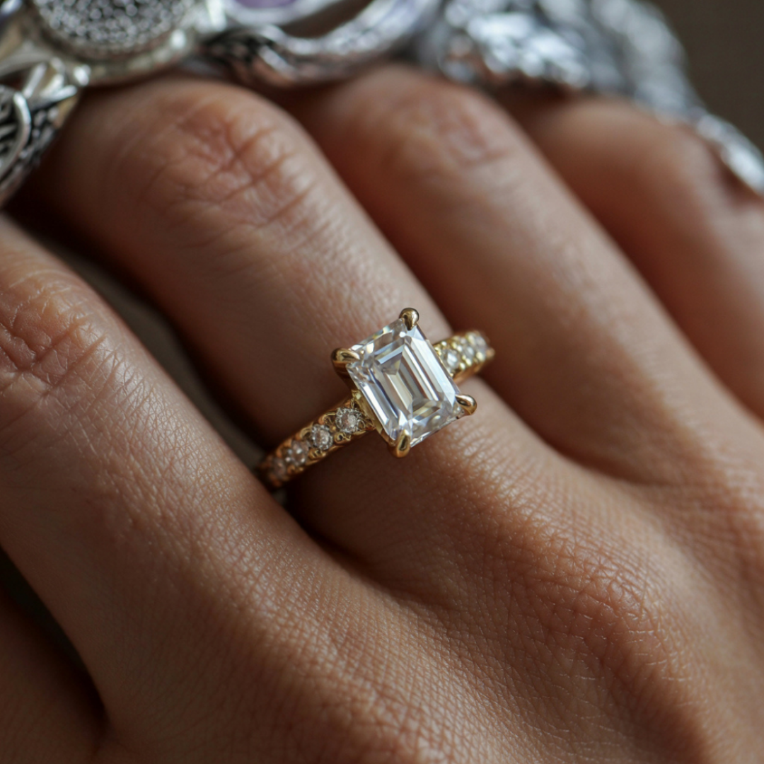 Mirror Flame Ring™ Colored Gem Stone – Rose Gold Radiance with Geometric Brilliance