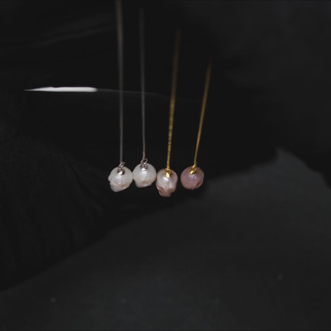 Dainty Pearl Skull Ear Threader Earrings™ Skull Accessories  – Gracefully Edgy Elegance
