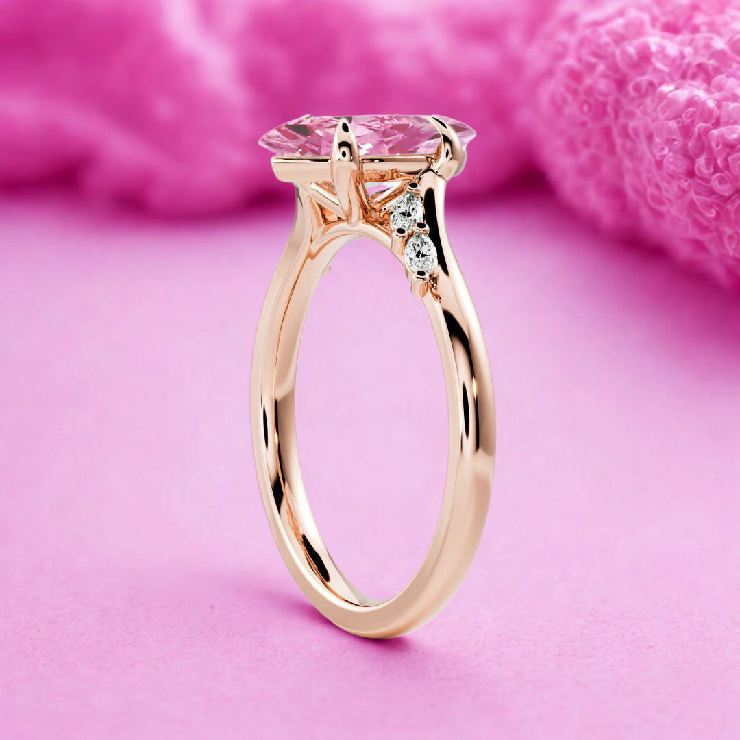 Petal Twist Ring™ Luxury Ring – 2 Carat Pink Sapphire with Leaf Accents in Rose Gold