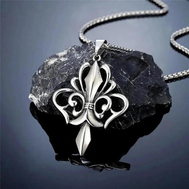 Moon Madrid Guntersville Necklace™ Men Jewelry – Stainless Steel Fleur-de-Lis Norse Pendant