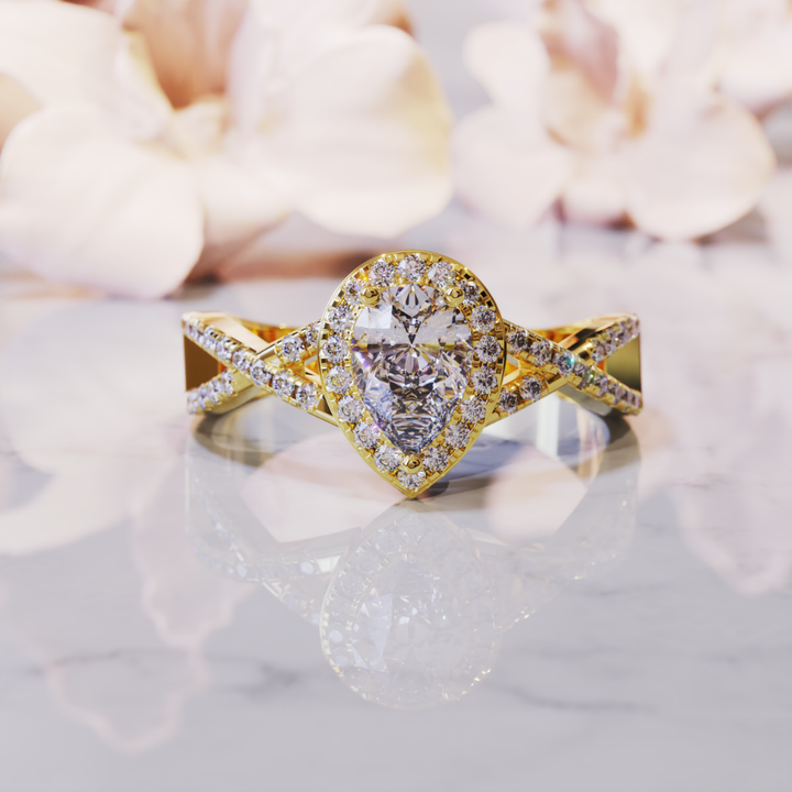 Icy Drop Ring™ Colored Gem Stone – Frosted Brilliance in a Halo of Light