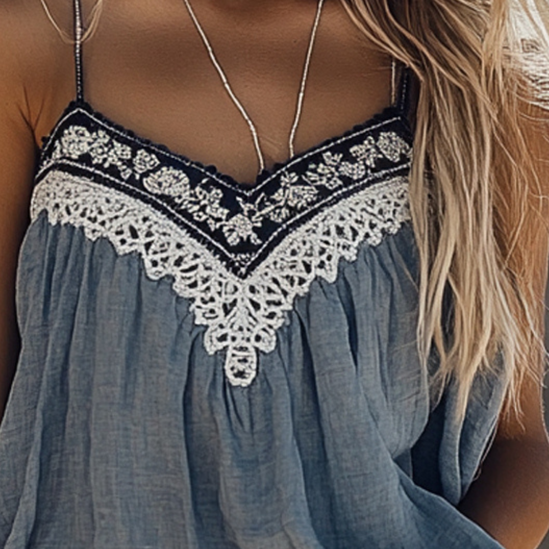 SunMeadow™ Retro Western Style - Girls' Bohemian Vintage Summer Linen Print Patchwork Comfortable Camisole