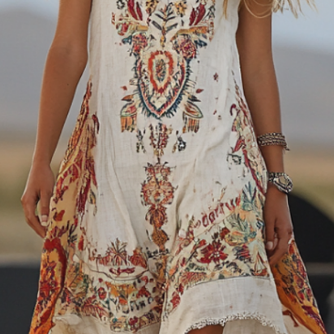 Desert Bloom™ Retro Western Style – Bohemian Floral Dress with Cowboy Boots