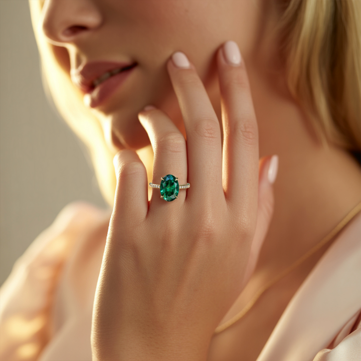 Meadow Whisper Ring™ Colored Gem Stone – Enchanting Green Moissanite Statement Ring