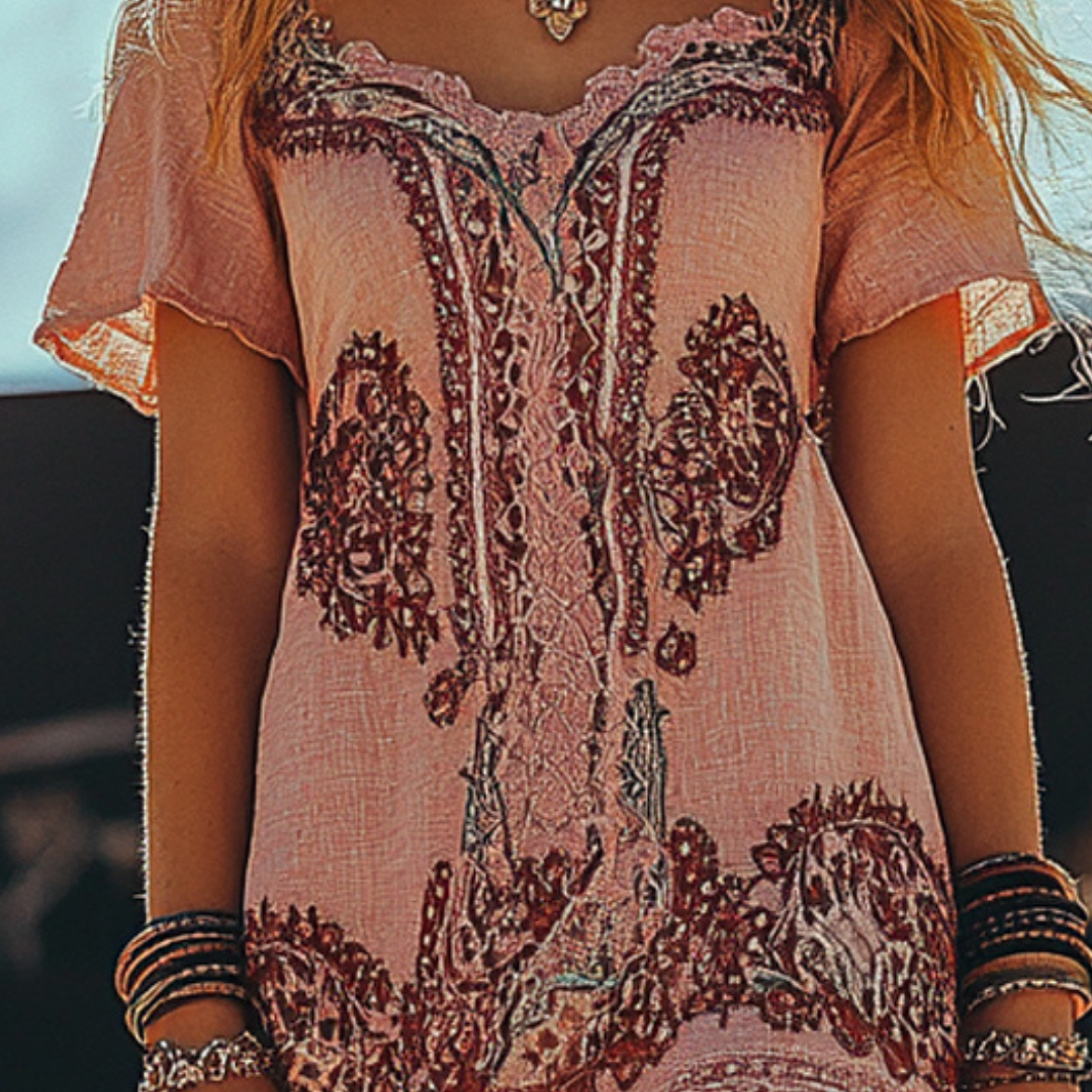 WildBloom™ Retro Western Style - Music Festival Rock Rave Party Vintage Wasteland Ethnic Lace Tassel Floral Linen Dress