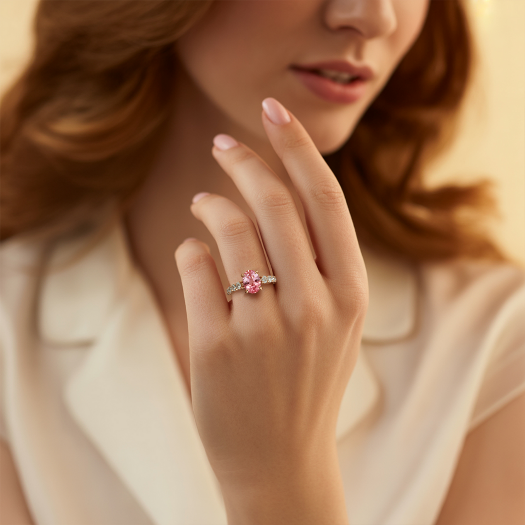 Twilight Kiss Ring™ Colored Gem Stone – Radiant Romance in a Blush-Hued Glow