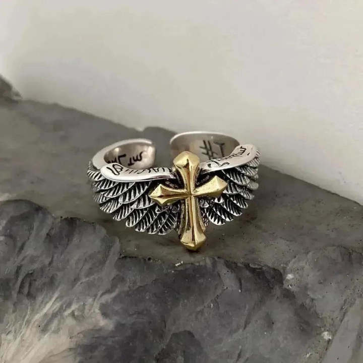 Saint Martin West Memphis Ring™ Men Jewelry – Winged Cross Open Band Ring