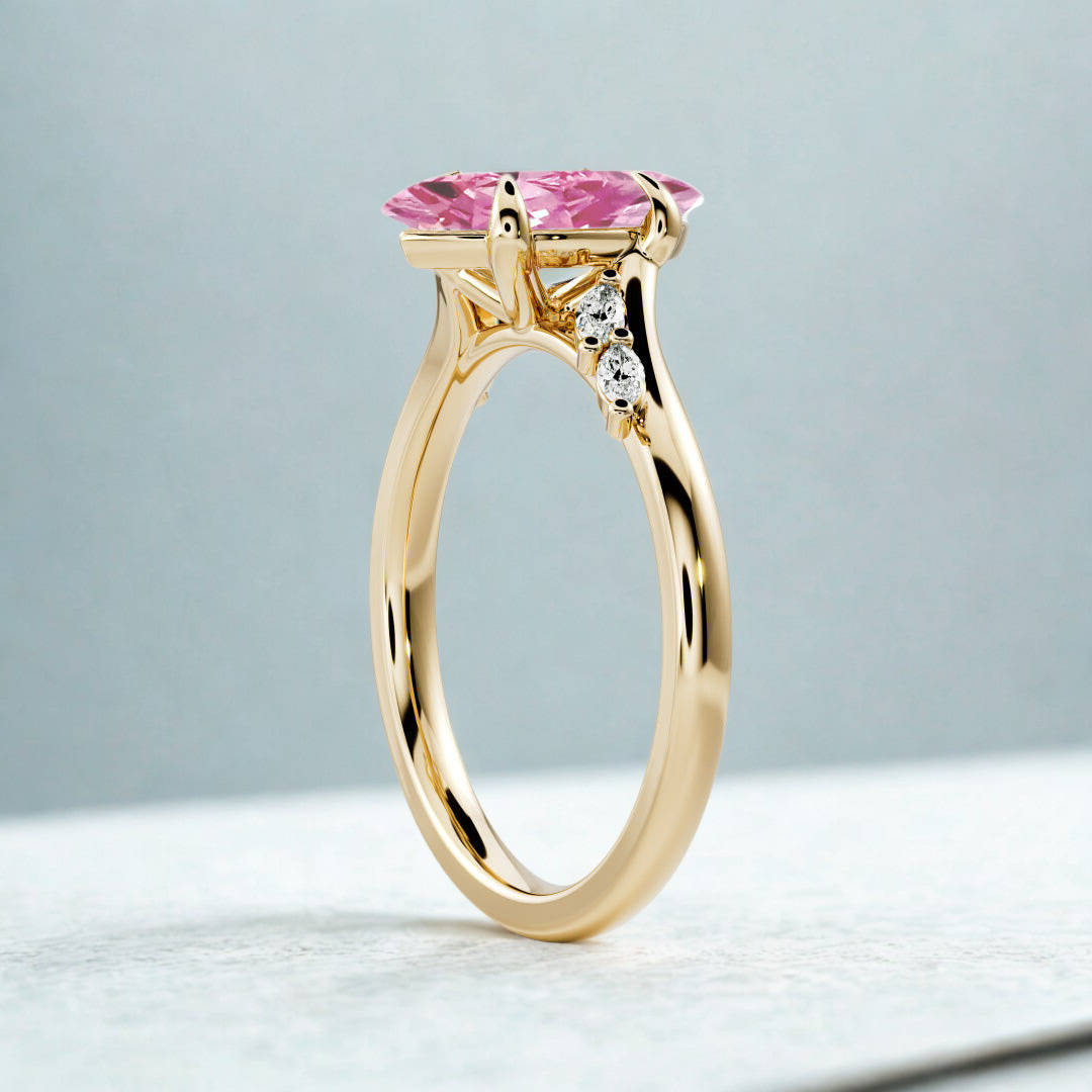 Petal Twist Ring™ Luxury Ring – 2 Carat Pink Sapphire with Leaf Accents in Gold