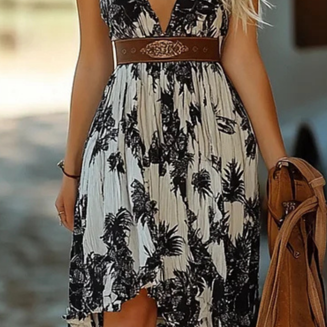 Rustic Elegance Western Girl™ Retro Western Style - Vintage Summer Carnival Suspender Print Dress