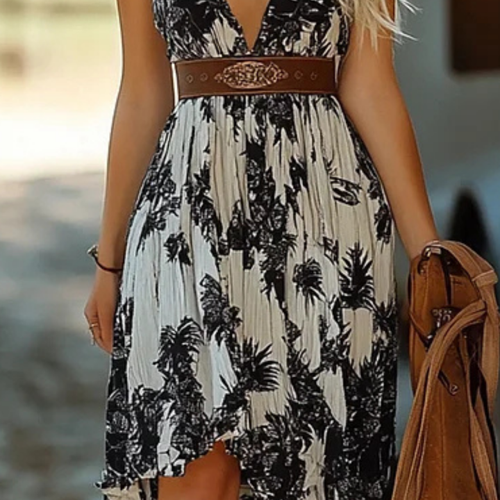 Rustic Elegance Western Girl™ Retro Western Style - Vintage Summer Carnival Suspender Print Dress