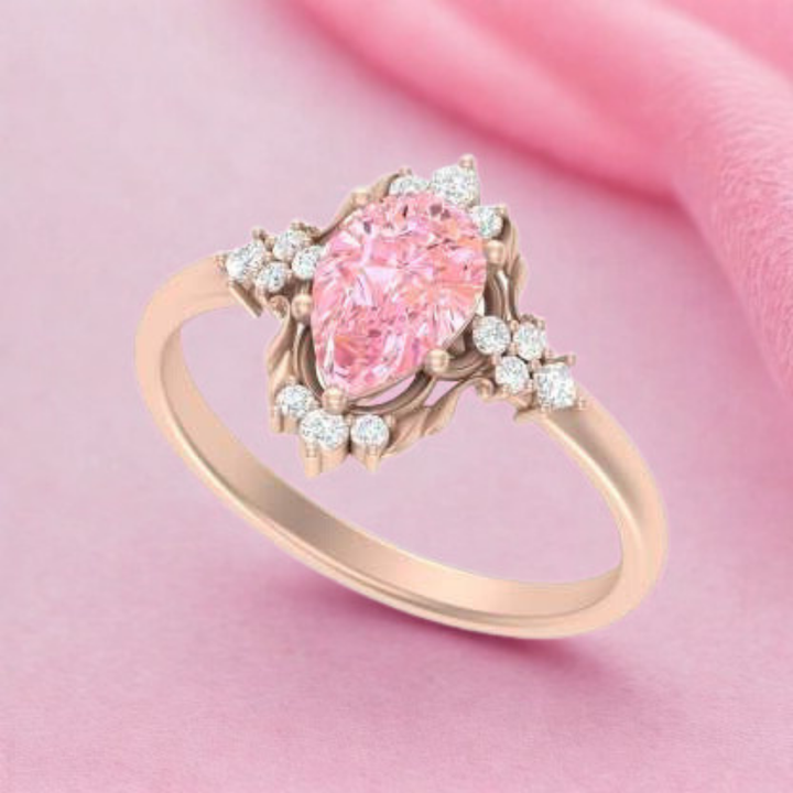 Blush Stardust Ring™ Luxury Ring – 1 Carat Pink Sapphire in Floral Cluster Rose Gold Setting