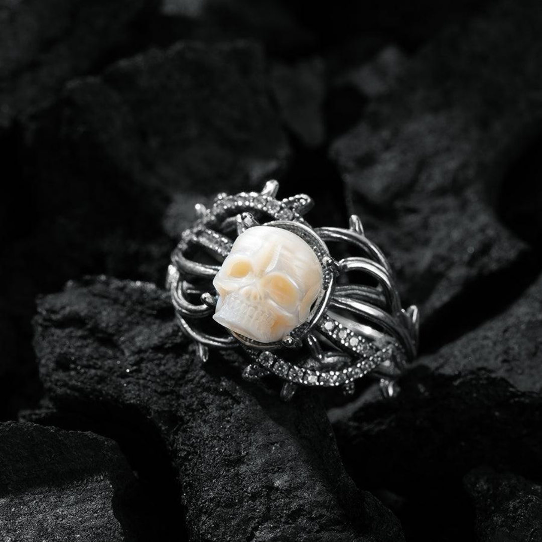 Gothic Pearl Skull Vine Branches Twist Inlaid Ring™ Skull Accessories  – Symbolic Strength Wrapped in Elegance