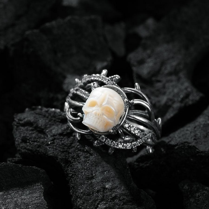 Gothic Pearl Skull Vine Branches Twist Inlaid Ring™ Skull Accessories  – Symbolic Strength Wrapped in Elegance