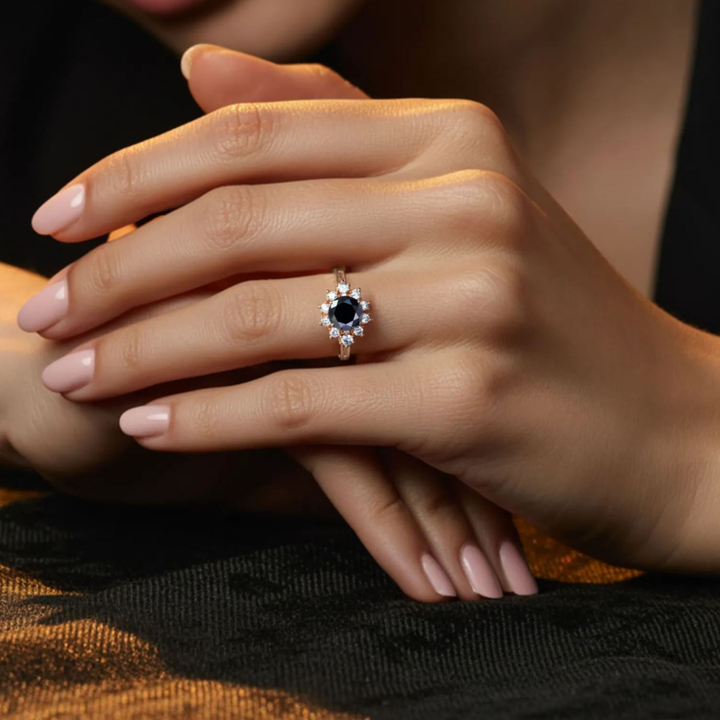 Obsidian Crest Ring™ Colored Gem Stone – Bold Sophistication in a Striking Halo