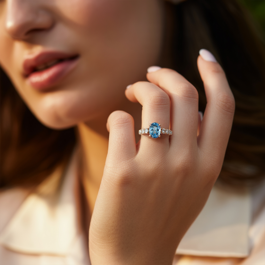 Moonwave Ring™ Colored Gem Stone – Celestial Serenity in Oceanic Blue
