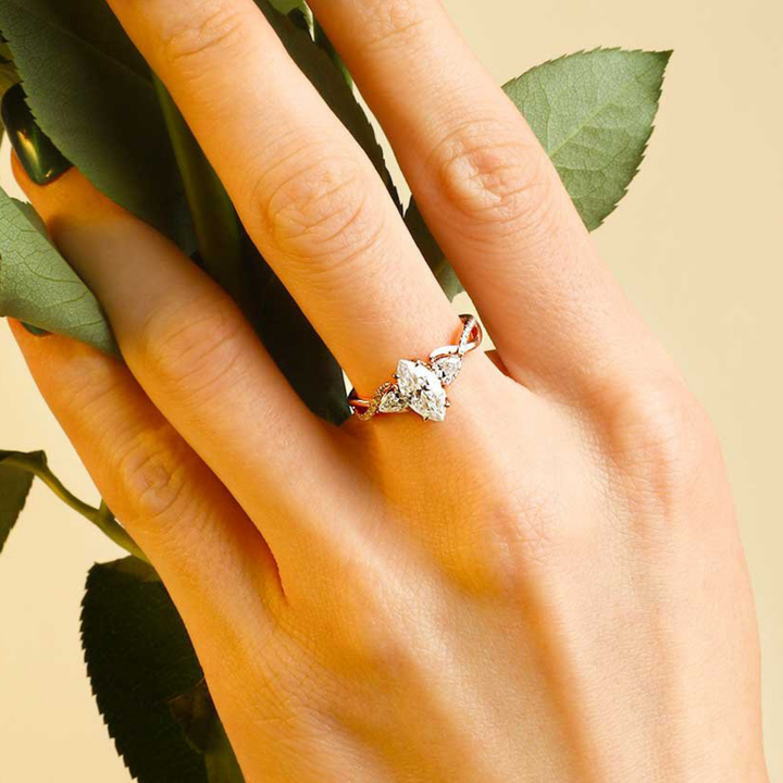 Moonlit Gleam Ring™ Luxury Ring – 3 Carat Moissanite with Curved Accents in Rose Gold