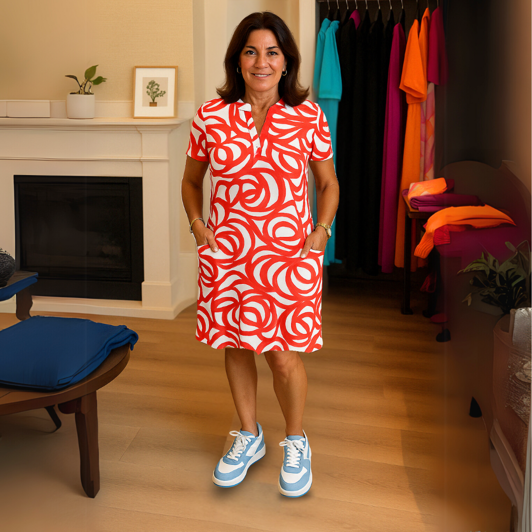 Monique™ – Printed Dress with V-Neck