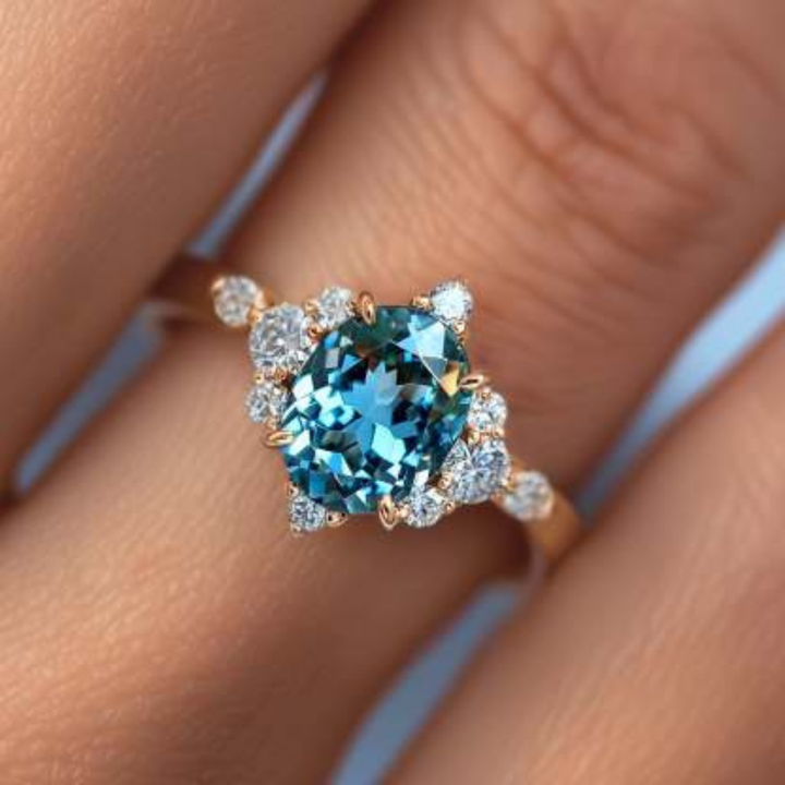 Glacier Flame Ring™ Colored Gem Stone – Ice Blue Radiance Framed in Firelight
