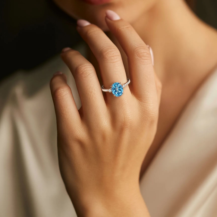 Ice Bound Ring™ Colored Gem Stone – Crystal Clarity in a Cool Blue Glow