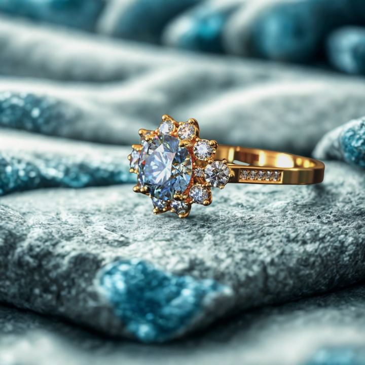 1.5ct Round Blue Moissanite Ring™ Luxury Ring – Sparkling Brilliance in Rose Gold & Gold