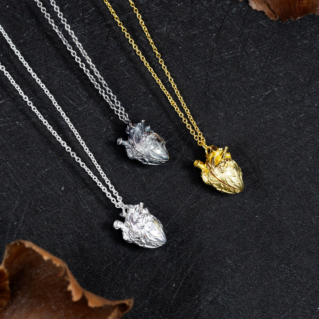 Soul in the Depths™ Skull Accessories  - Openable Anatomical Heart Pearl Skull Necklace