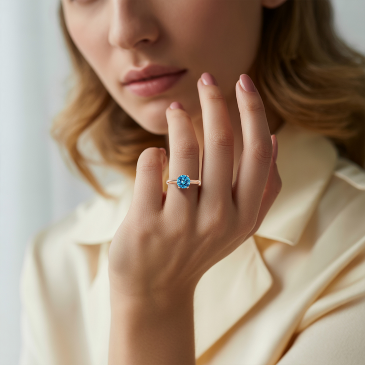 Frost Tide Ring™ Colored Gem Stone – Sleek Blue Moissanite Solitaire Ring