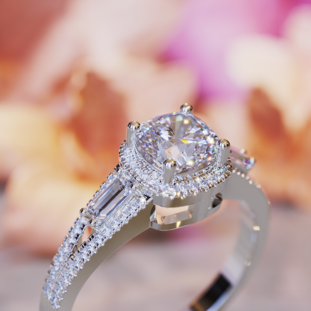 The Helen Ring™ Colored Gem Stone – Regal Radiance in a Cushion Halo Setting