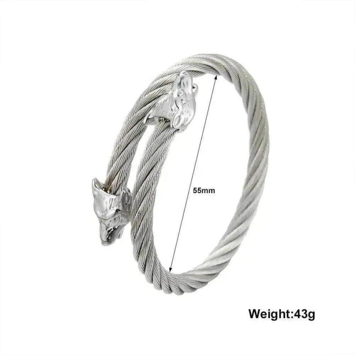Moon Madrid Calistoga Bracelet™ Men Jewelry – Twisted Cable Torque Bracelet with Wolf Heads