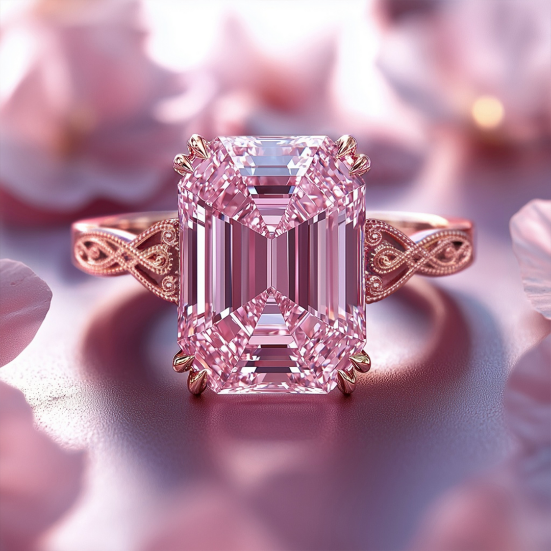 Cherry Glow Ring™ Colored Gem Stone – Ornate Pink Moissanite Regal Ring