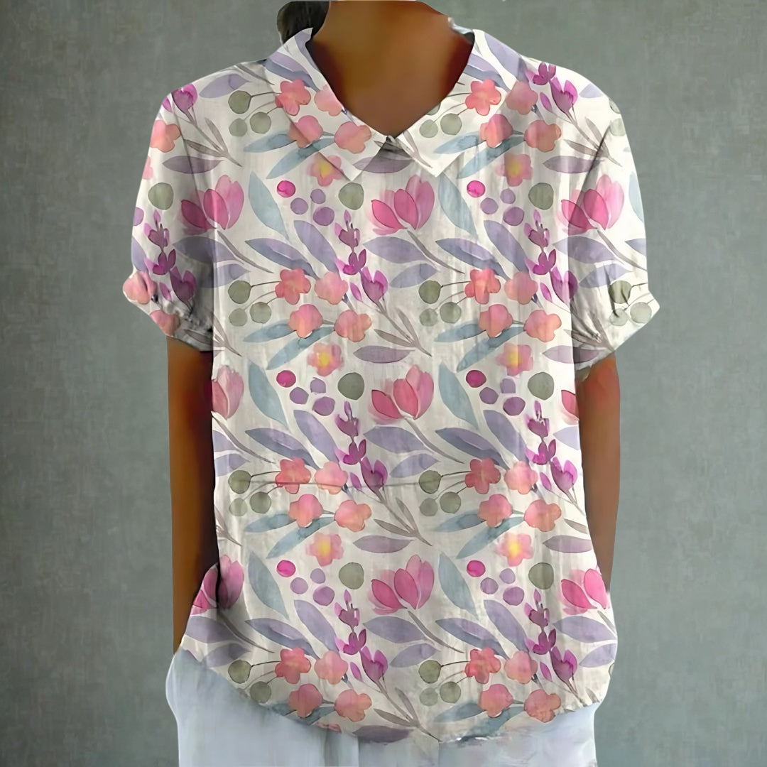 Lina™ – Floral Print Linen Blouse