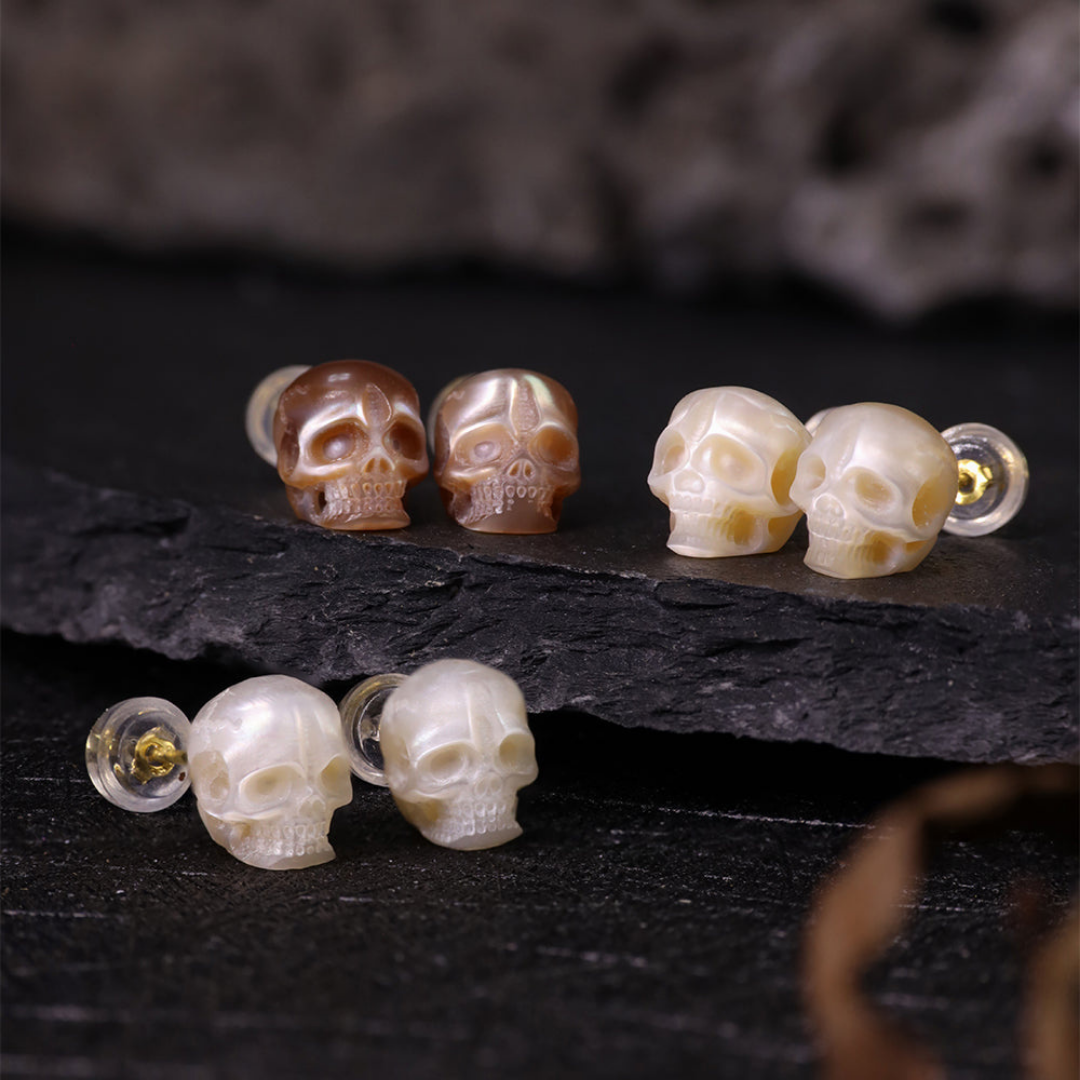 Gothic Mystery Minimalist Pearl Skull Stud Earrings™ Skull Accessories  – Rebel Elegance in Every Detail