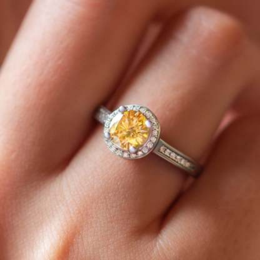 Sunkissed Glow Ring™ Colored Gem Stone – Golden Light in a Classic Halo Design