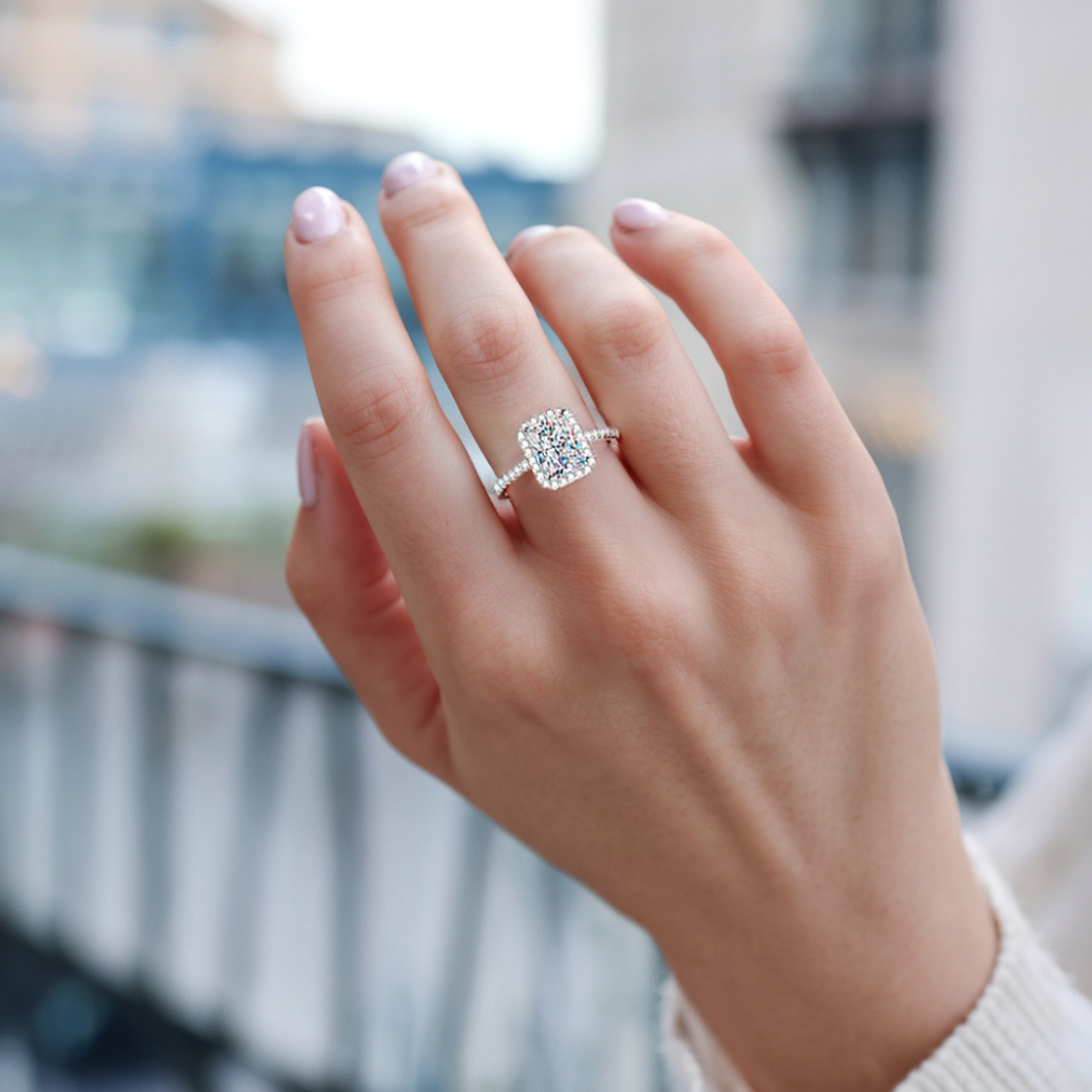 Frosted Halo Ring™ Colored Gem Stone – Dazzling Radiance in a Timeless Setting